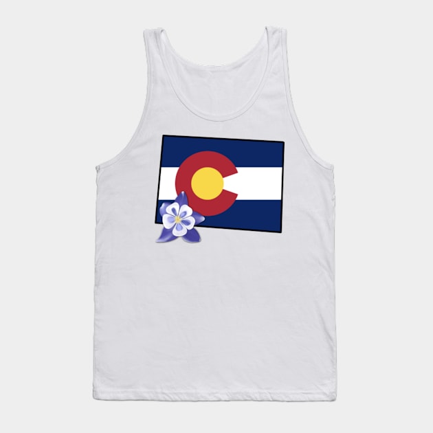 State of Colorado Flag with State Flower Colorado Blue Columbine Tank Top by Gsallicat